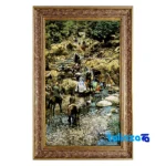 Detail view of Handmade Carpet Wall Art Miniature Landscape Design pile texture close-up