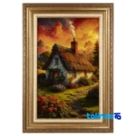 Packaging view of C Persia Handwoven Tapestry Landscape Cottage Design label and