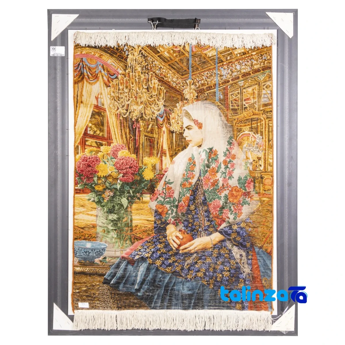Detail view of C Persia Handwoven Tapestry Qajar Girl Artwork pile texture close-up