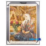 Detail view of C Persia Handwoven Tapestry Qajar Girl Artwork pile texture close-up