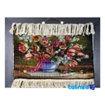 Detail view of Handmade Carpet Wall Art Flower Design Silk pile texture close-up