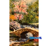 Detail view of NKP Handwoven Tapestry Forest Landscape Framed Design pile texture close-up