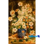 Detail view of Handmade Carpet Wall Art Flower Vase NKP.R31 Design pile texture close-up