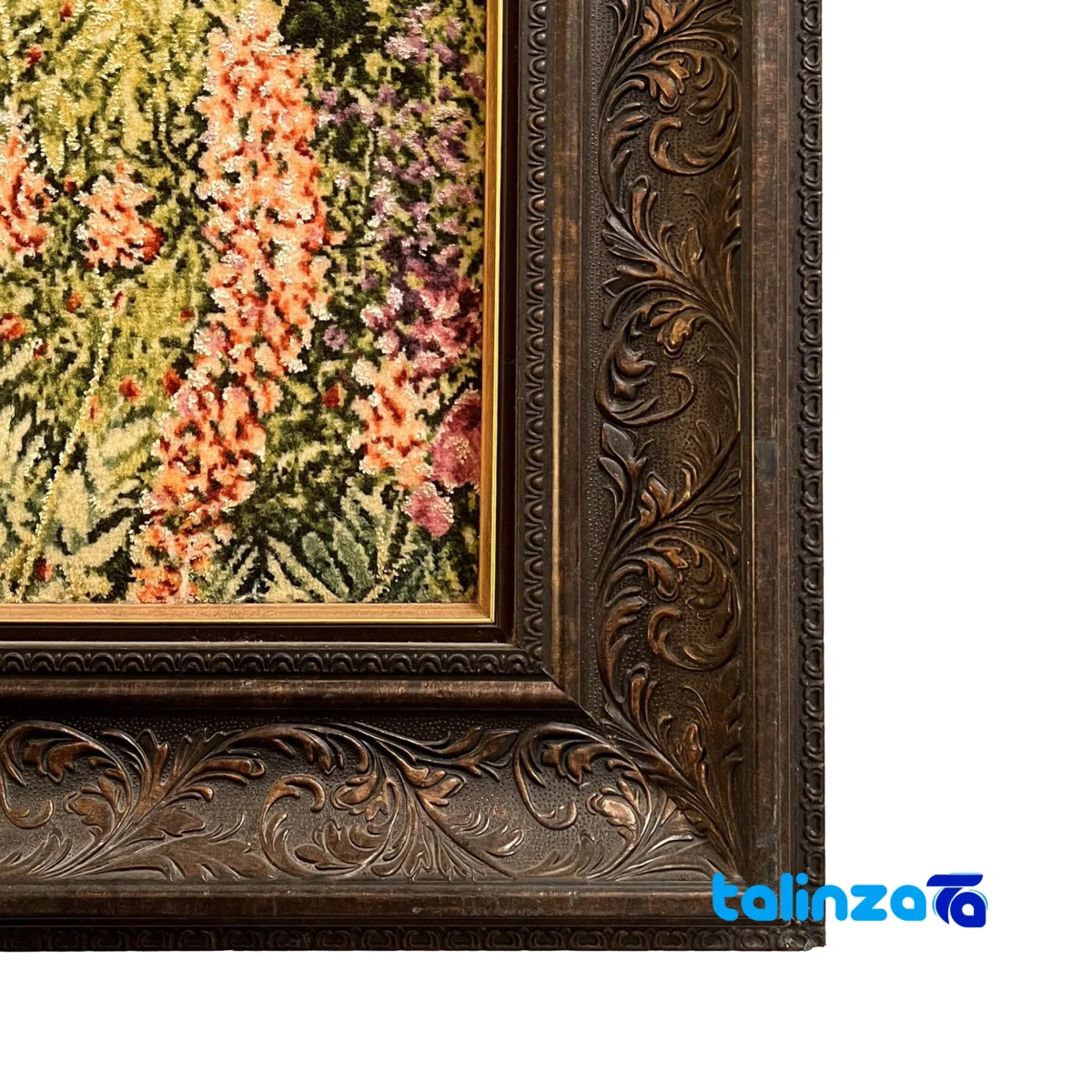 Detail view of NKP Handwoven Carpet Wall Art Floral Design pile texture close-up