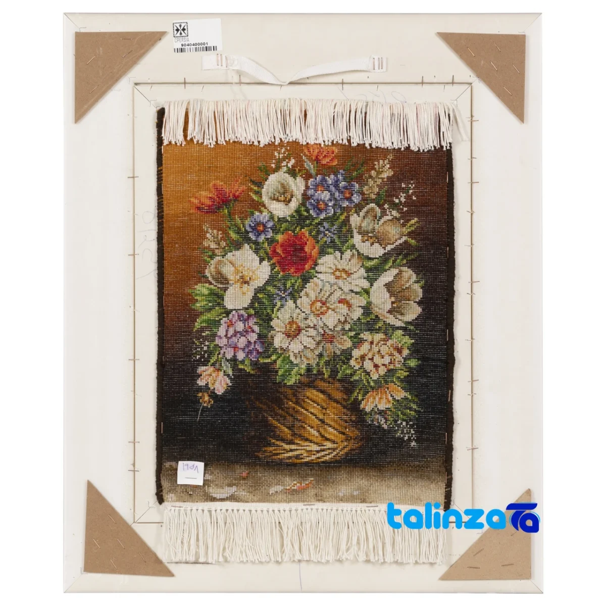 Detail view of Si Persia Handwoven Carpet Wall Art Floral Design pile texture close-up