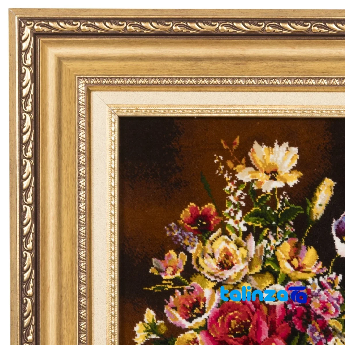 Packaging view of Si Persia Handwoven Tapestry Floral Design label and