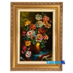 Packaging view of C Persia Handwoven Tapestry Flower in Vase Design label and