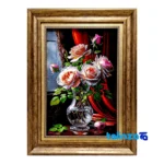 Detail view of Handmade Carpet Wall Art Rose Glass Vase Design pile texture close-up