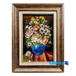 Detail view of Handmade Carpet Wall Art Flower Vase pile texture close-up