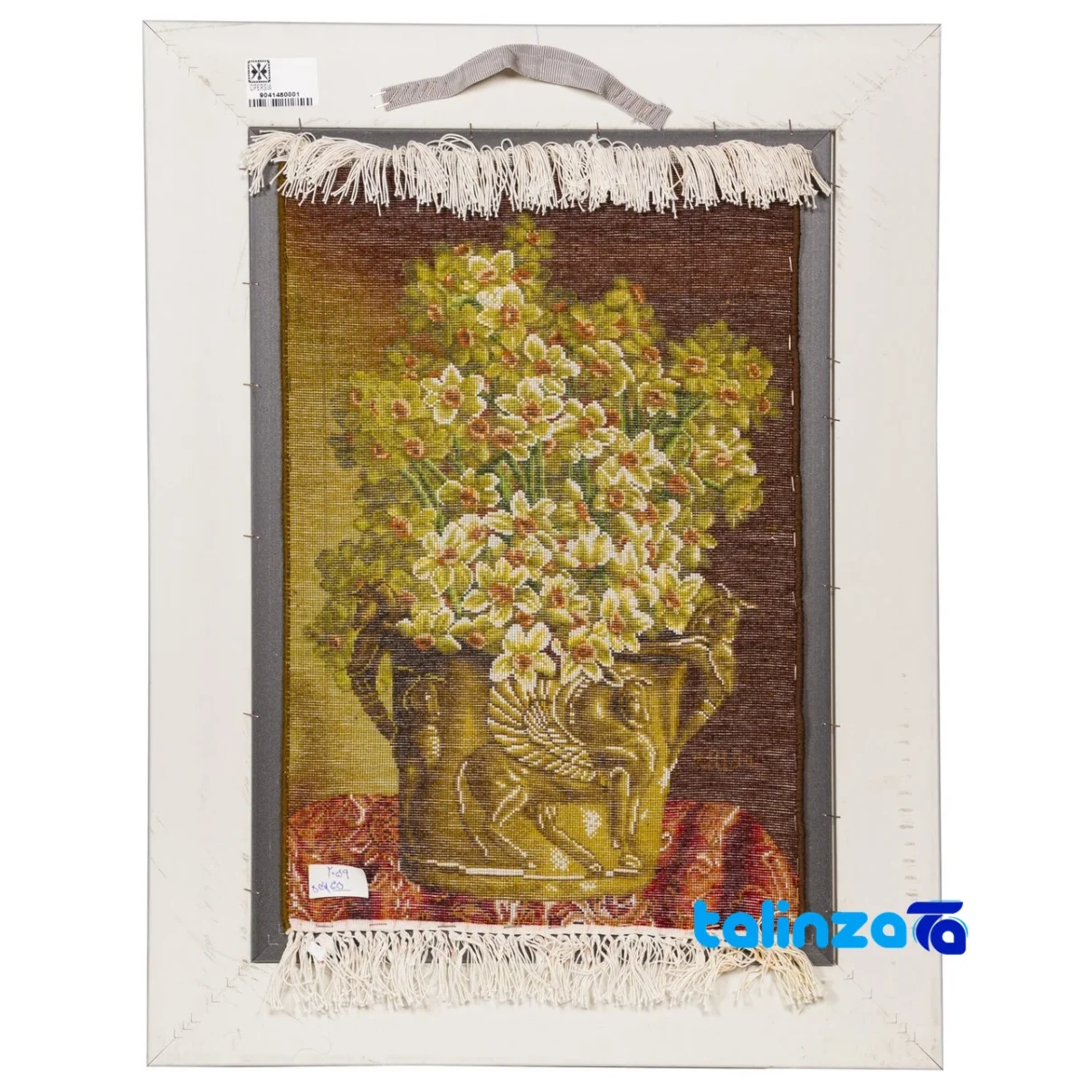 Packaging view of Si Persia Handwoven Tapestry Narcissus Flower Design label and