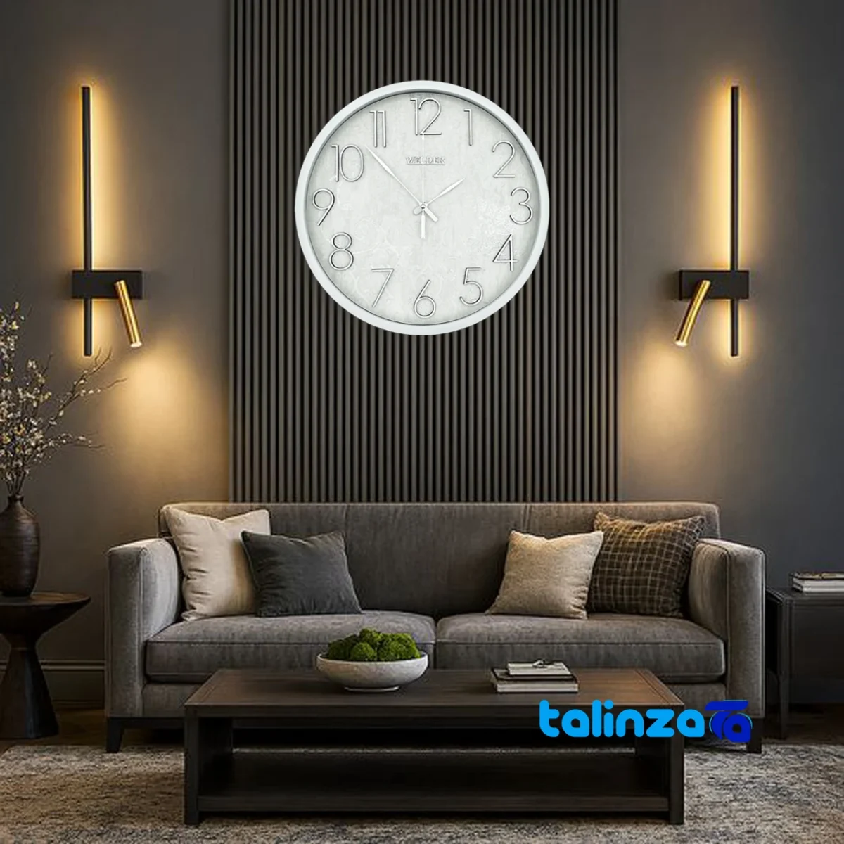 Wilder Quartz Wall Clock T-404 Stylish Design - Lifestyle shot showing room decoration context