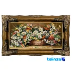 Edge view of Machine-Woven Carpet Wall Art Flower Basket Design border and finishing