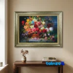 Edge view of Handmade Design Carpet Wall Art Flower Vase border and finishing