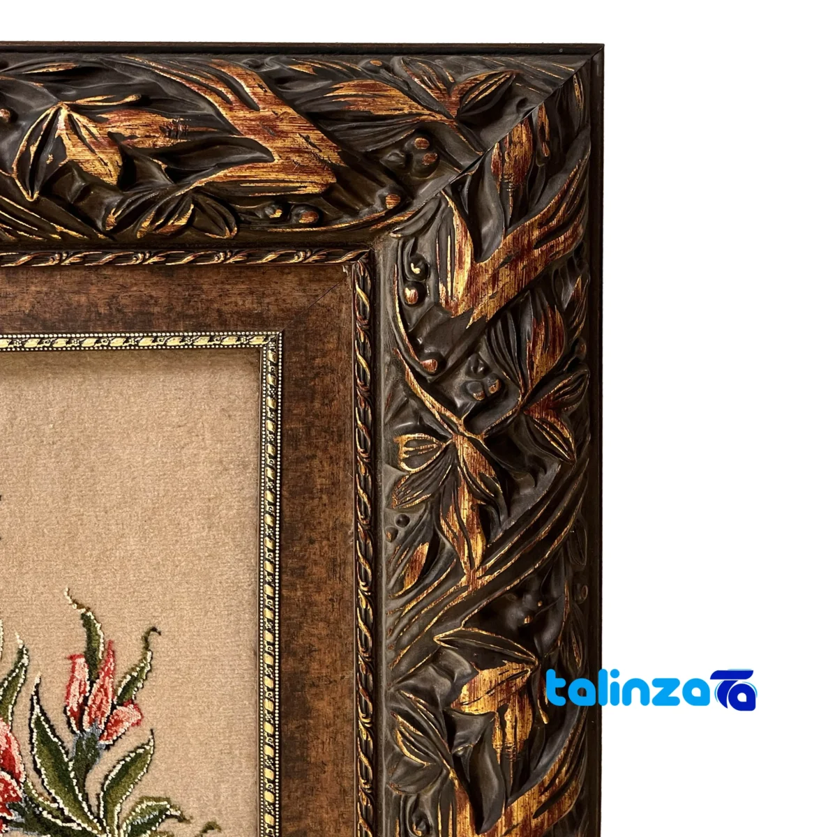 Close-up view of Narmine Kasa Handwoven Carpet Floral Design fabric texture and stitching
