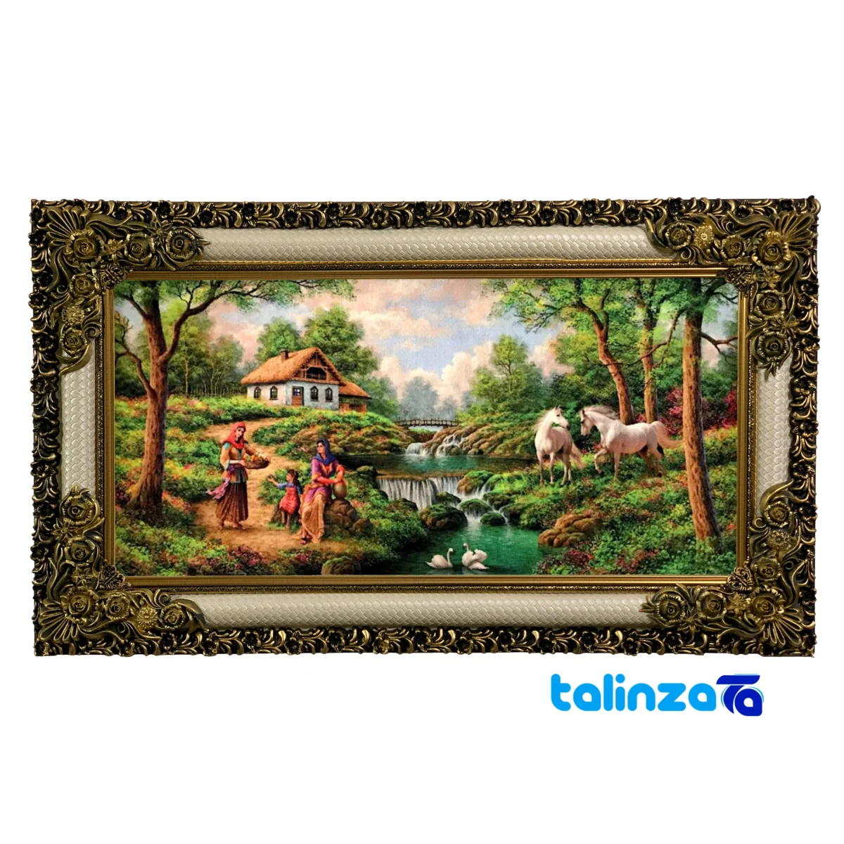 Edge view of Colaris Machine-Woven Tapestry Village Design border and finishing
