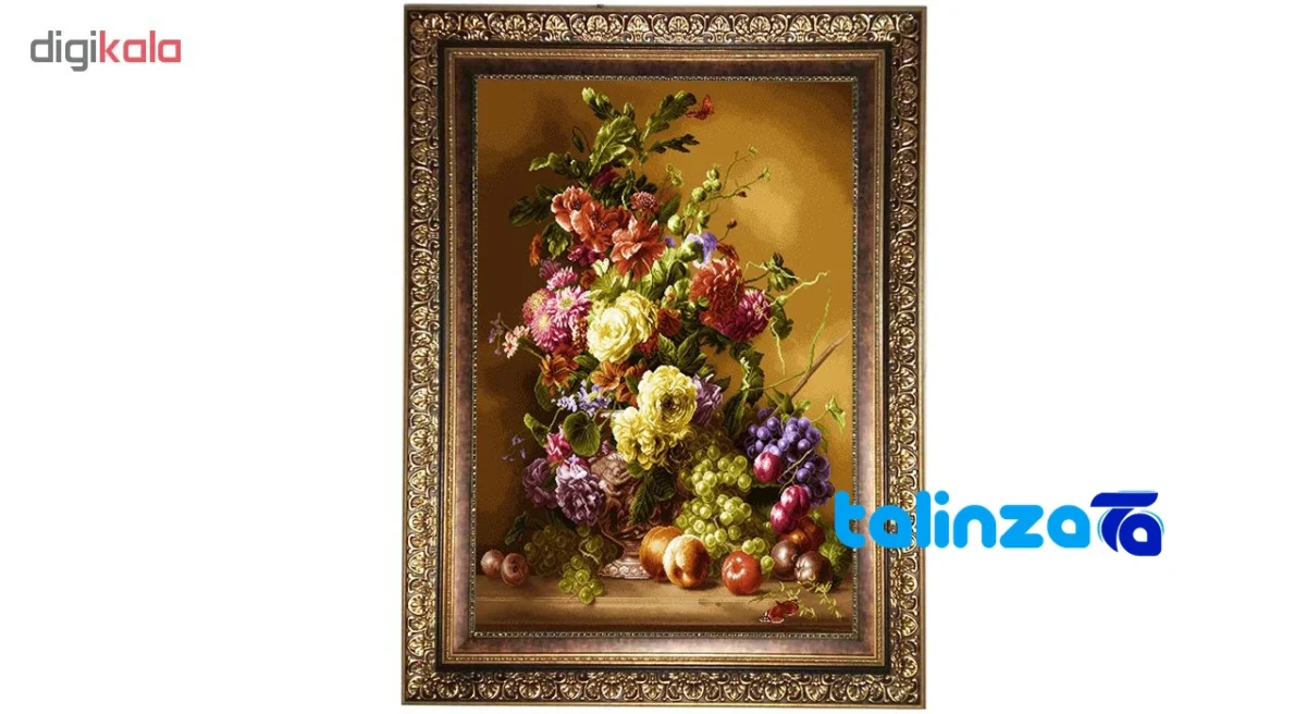 Edge view of Naghar Razavi Machine-Woven Carpet Wall Art Floral Design border and finishing