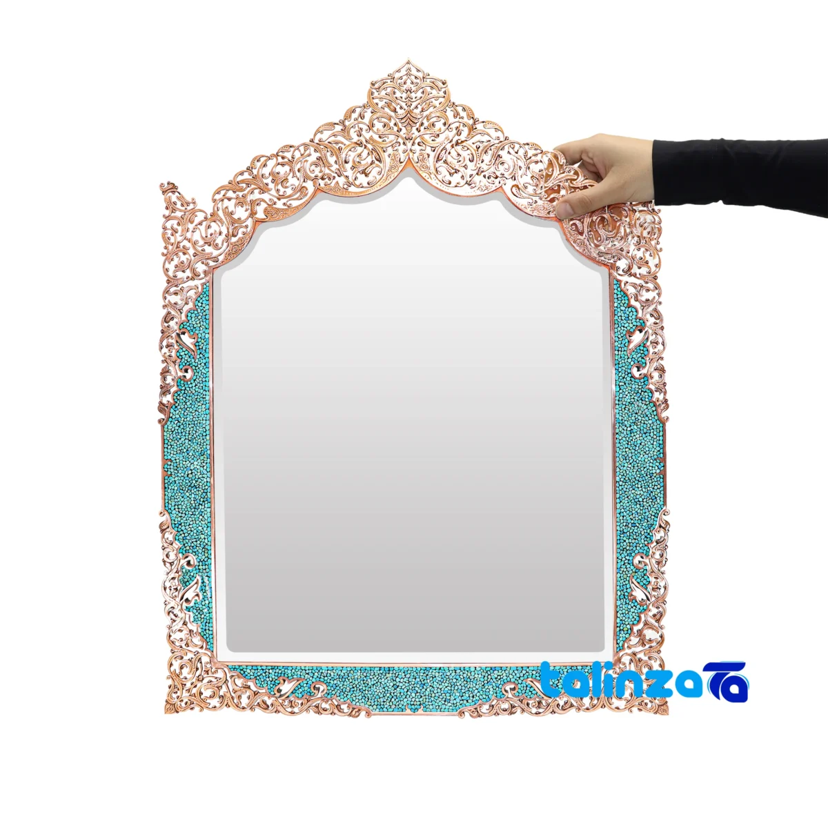 Detail view of Magnificent-Art Turquoise Inlaid Mirror Copper Decorative finish and material