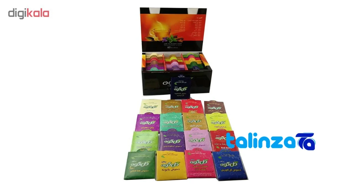 Detail view of Golkooh Classic Herbal Tea Blend 80 Pack 1.5 grams Close-up of tea bags