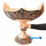 Detail view of Copper Kashkul Diamond-Engraved Serving Bowl Diamond-cut finish and material