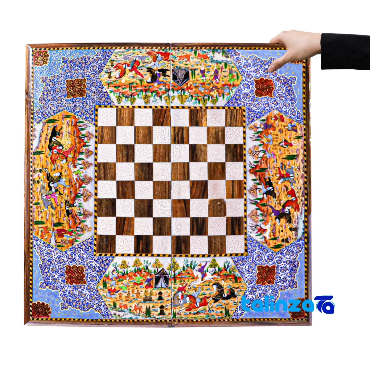 Back view of Fakher Handmade Marquetry Chessboard HQ70Magnificent Art rear fit and finish