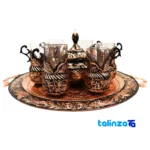 Detail view of Copper Tea Set Diamond Cut RoundTray 45 x 37 finish and material