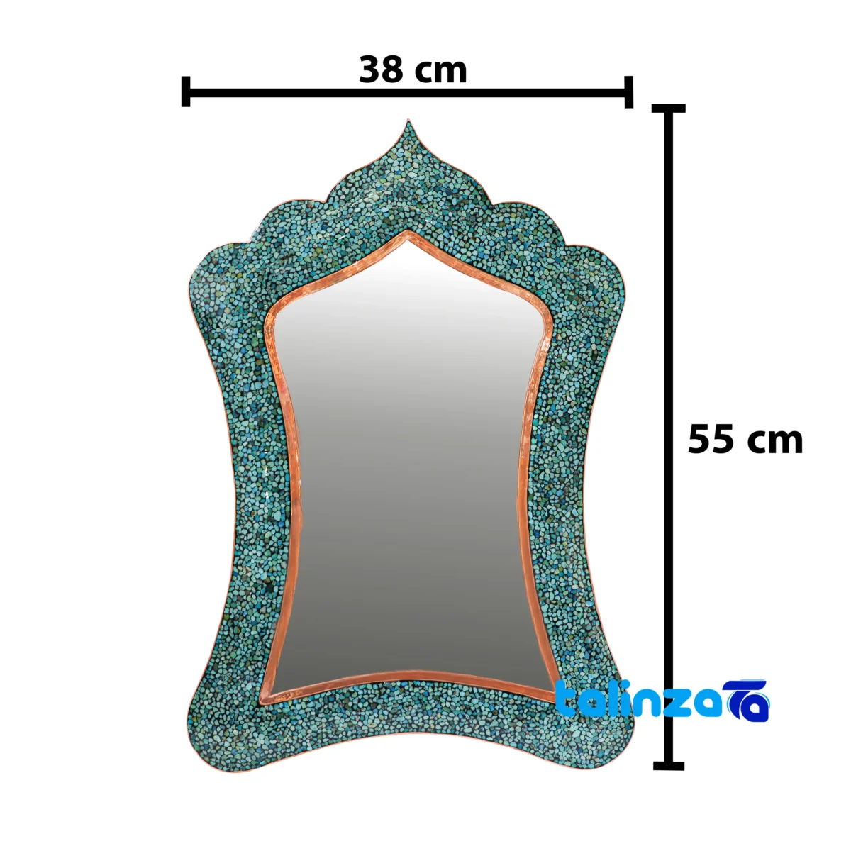 Detail view of Turquoise Inlaid Mirror Candleholder Set Narrow Waist finish and material