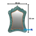 Detail view of Turquoise Inlaid Mirror Candleholder Set Narrow Waist finish and material