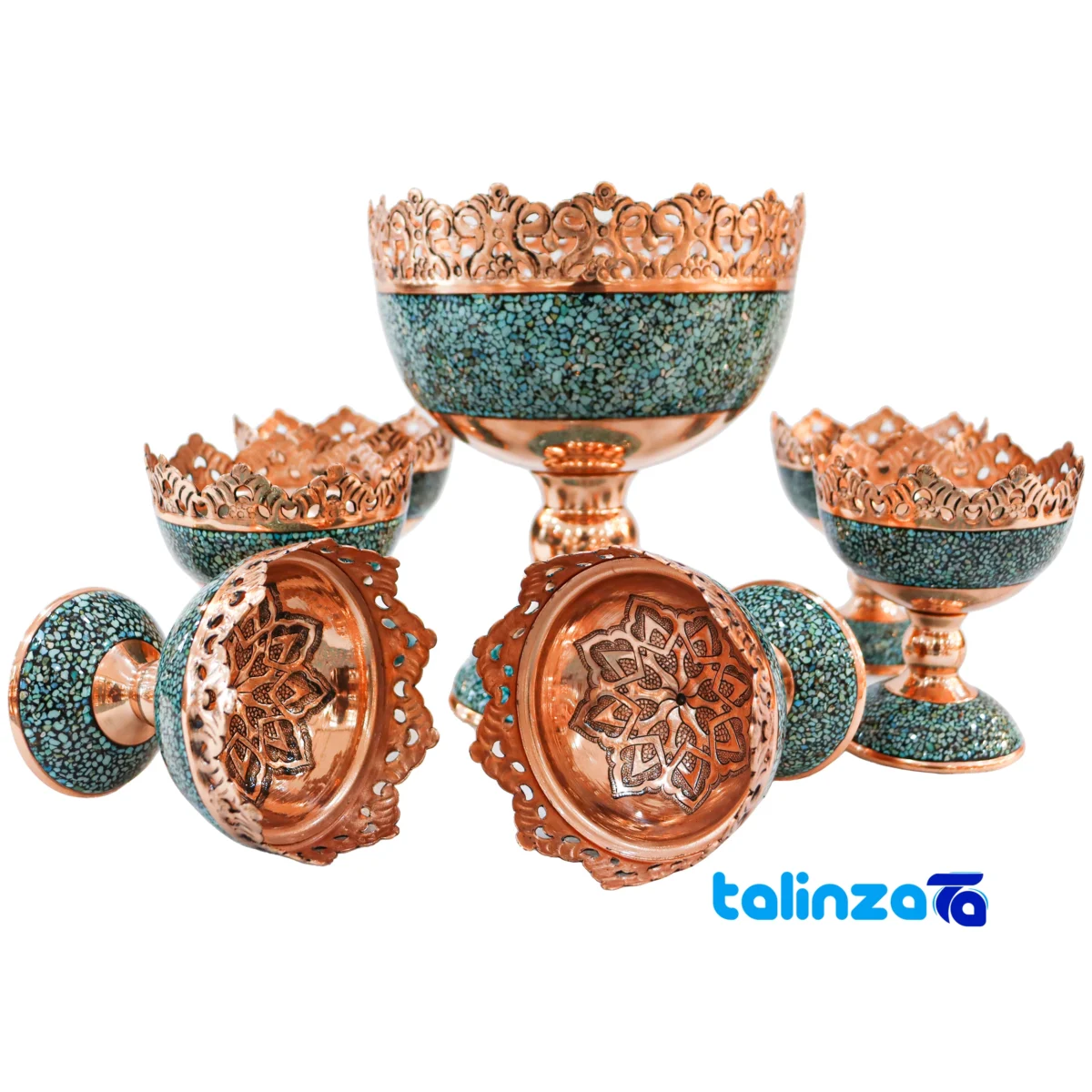 Packaging view of Turquoise Inlaid Copper Nut Fruit Set Decorative, functional seal and bag finish
