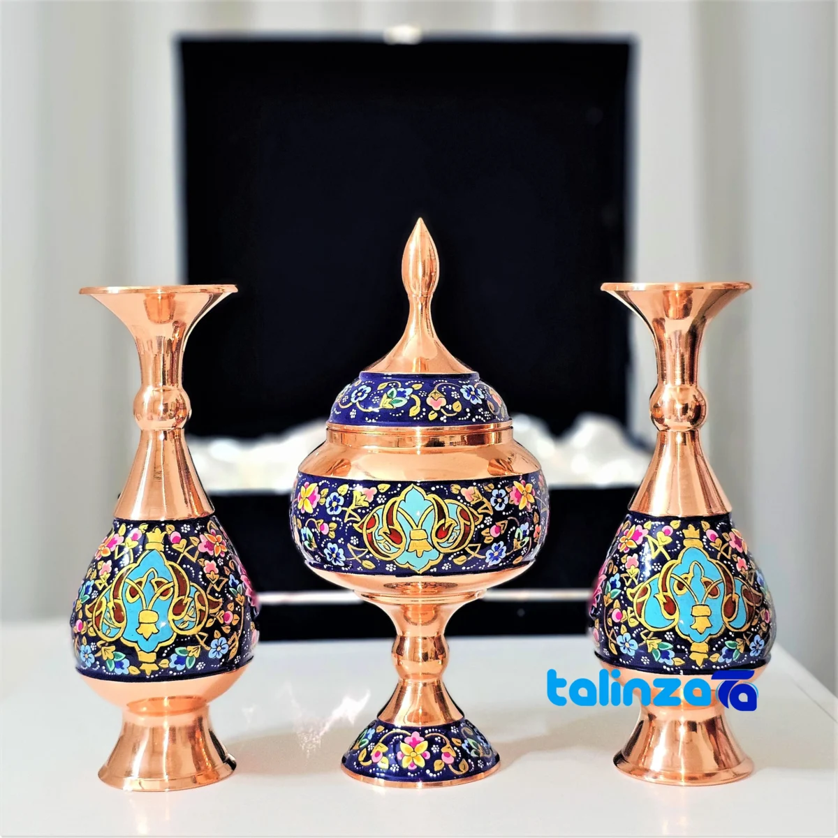 Persian Craft Copper Chocolate Bowl Set - Handcrafted Elegance finish and material detail view)