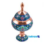 Detail view of Aghajani Copper Chocolate Bowl Decorative Design finish and material