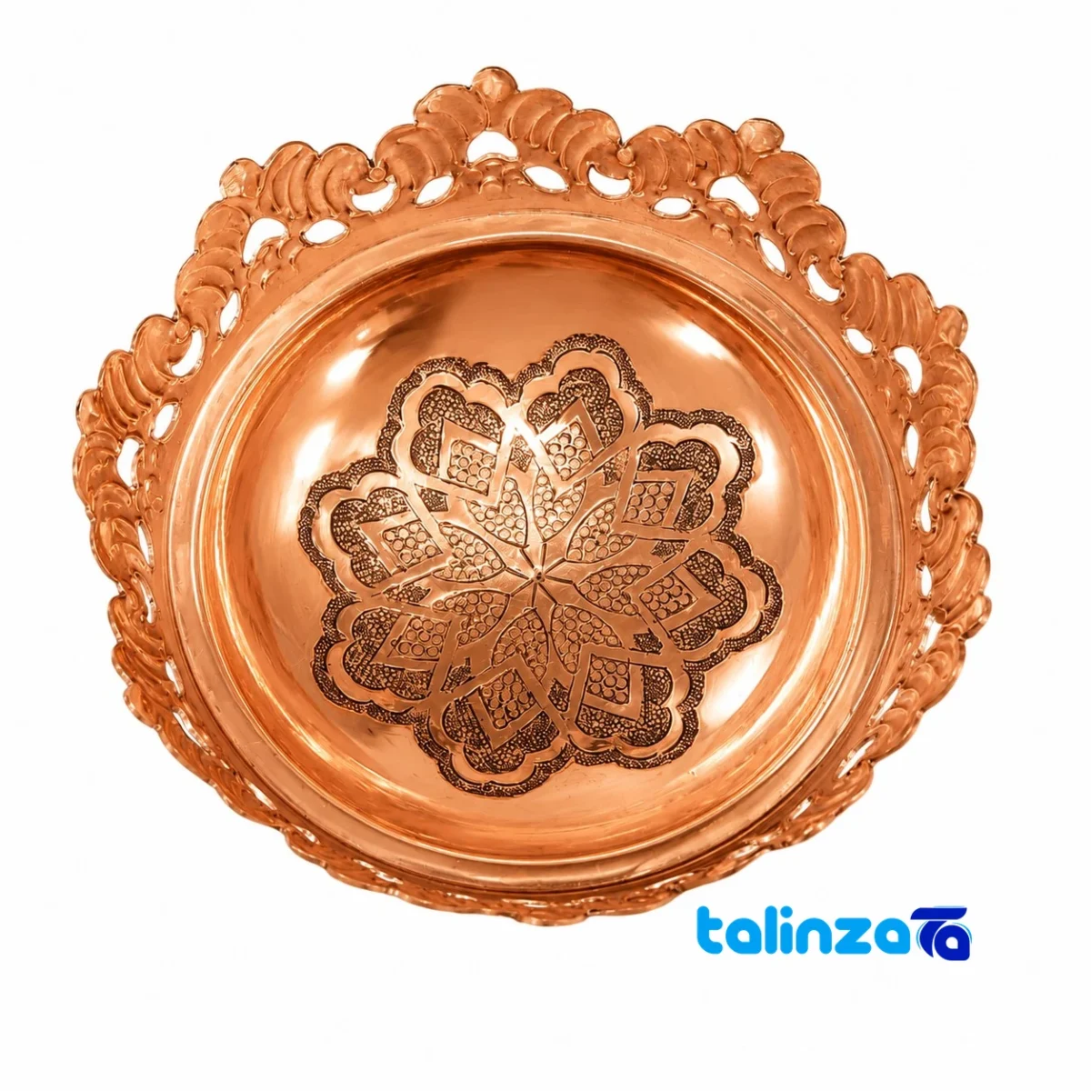 Detail view of Agajani Copper Nut Bowl Engraved Set and Pardaz finish material