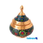 Detail view of PS09 Copper Candy Dish with Bird Plate Design finish and material