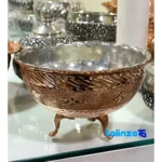 Isfahan Copper Bowl Three-Legged Unique Design - Detail view showing threads close-up and texture