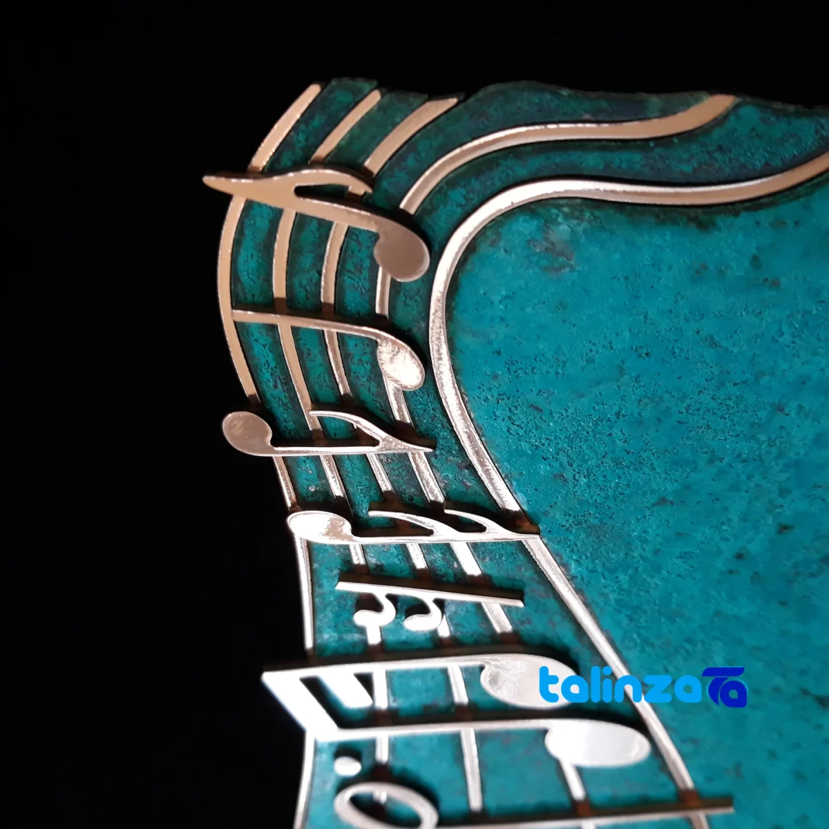 Detail view of Melody Mosaic Copper Artwork finish and material
