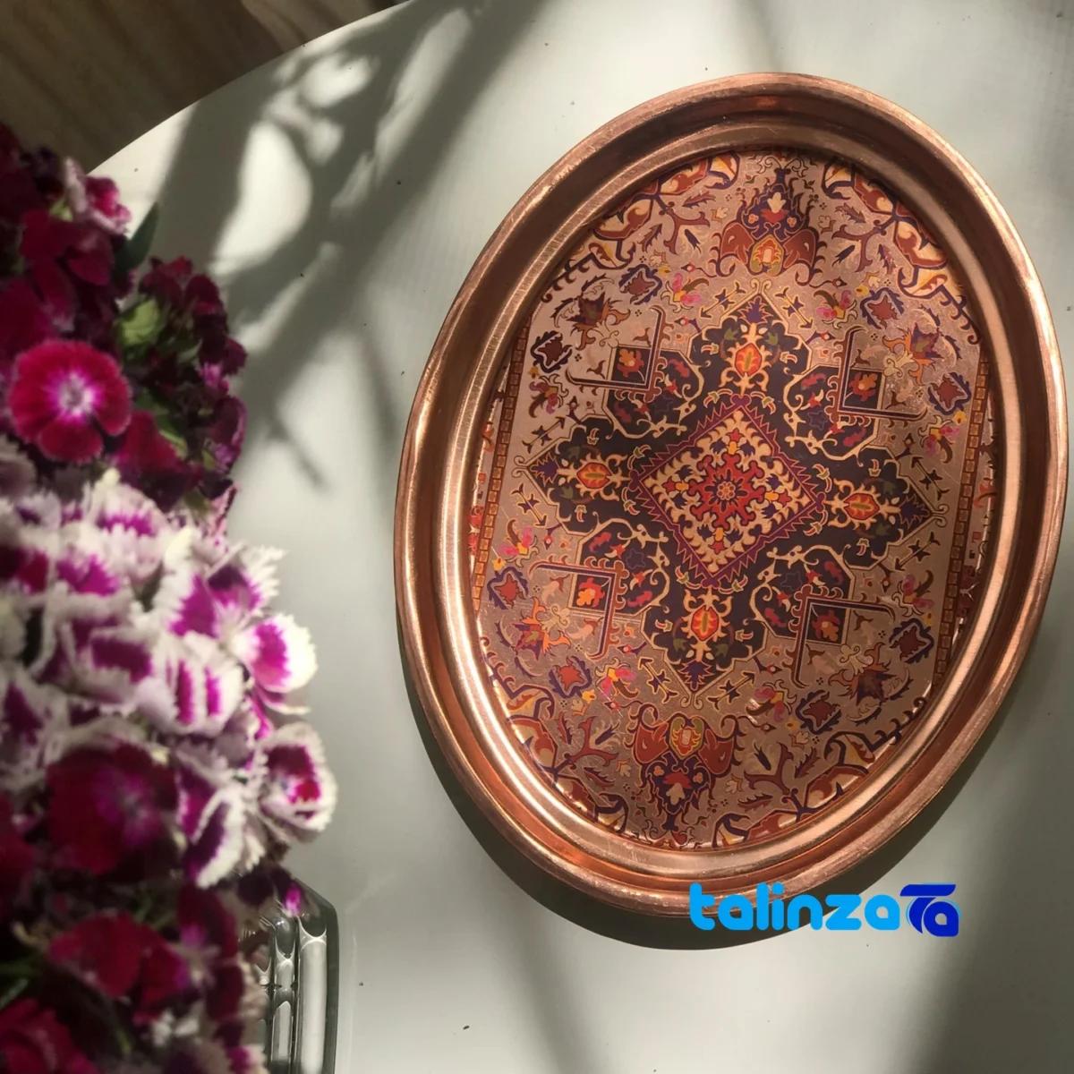 VT Brass Tray Floral Design 13x17x1 cm - Detail view showing finish and material