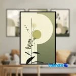 B-3414 Minimal Leaf Art Print Black Frame Set of 3 - Detail view showing finish and material