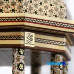 Faraz Honar Inlaid Wood Sculpture - Hafez Tomb Model - Detail view showing finish and material
