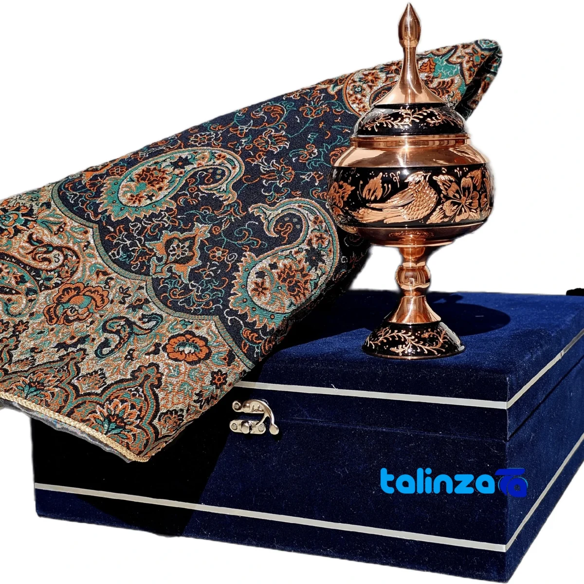Negarstaneh Gift Set Copper and Termeh Unique Design - Detail view showing finish material