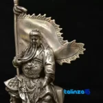 Detail view of Guan Yu Bronze Statue Set Rock and Flag finish material