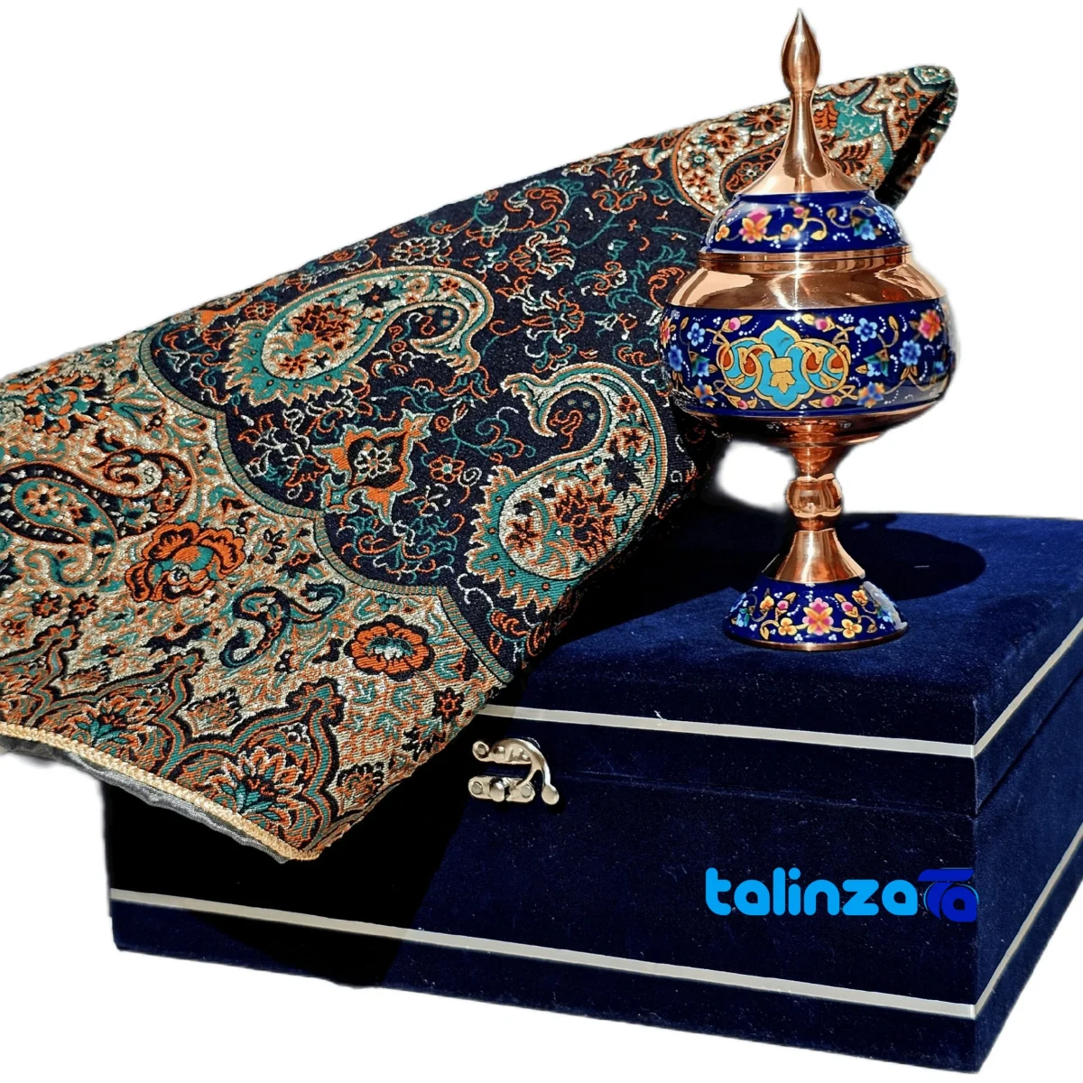 Negarestan Gift Set Copper and Termeh Elegant Design - Detail view showing finish material