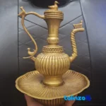 Detail view of Bronze Basin and Pitcher Set Vintage Duck Design threads close-up texture