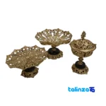 H-2033 Brass Serving Set Decorative Stone Base - Detail view showing finish and material