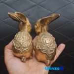 Detail view of China Bronze Rabbit Statue Set 2 finish and material