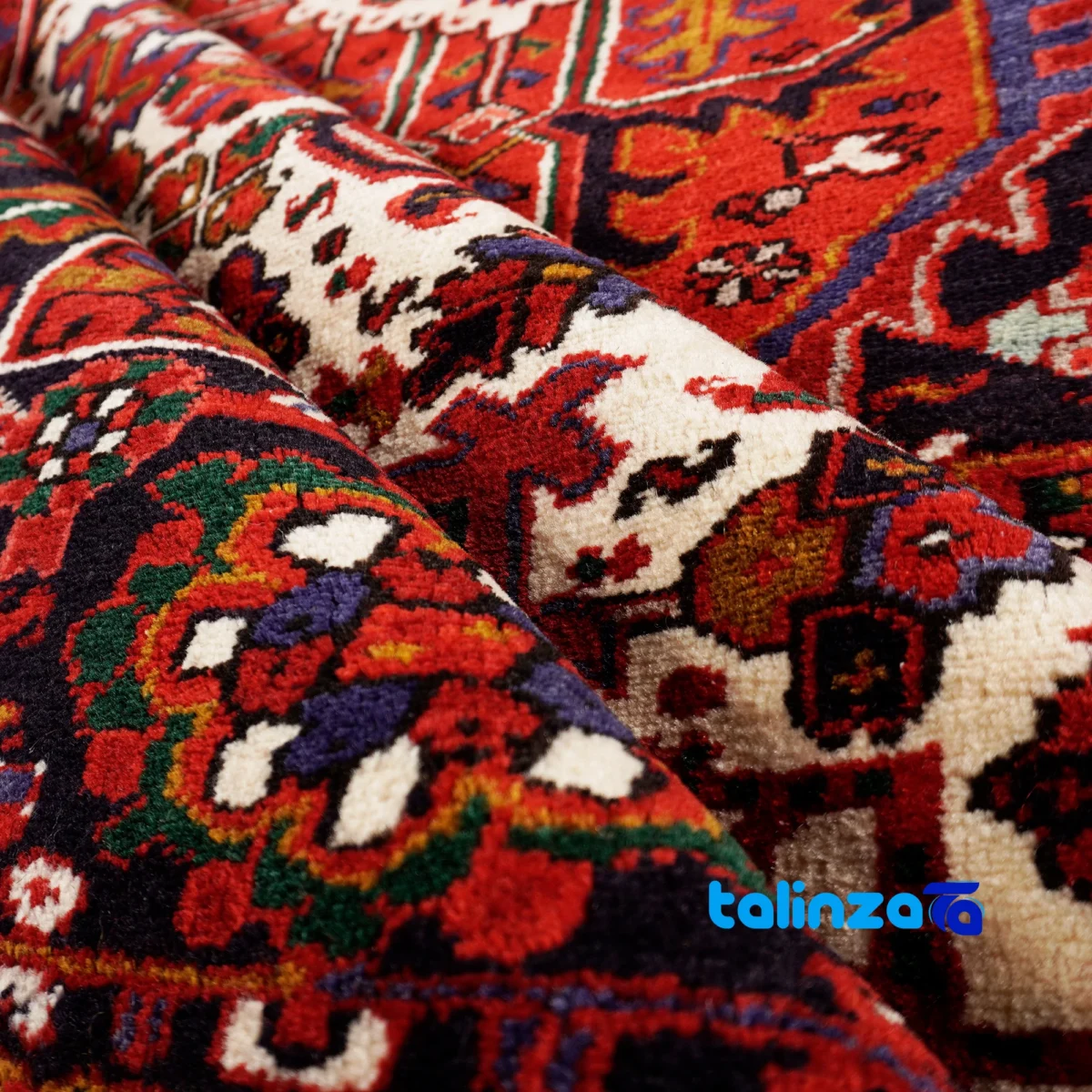 Edge view of Mehraban Handwoven Carpet Rectangular Natural Dye 400x300x2. border and finishing