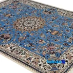 Nain Handwoven Rug Blue Traditional Design Hand wash only border and finishing (Edge view)