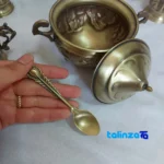 Brass Tea Set 19 Piece Handcrafted Engraved 12x12x10 cm - Detail view showing finish and material