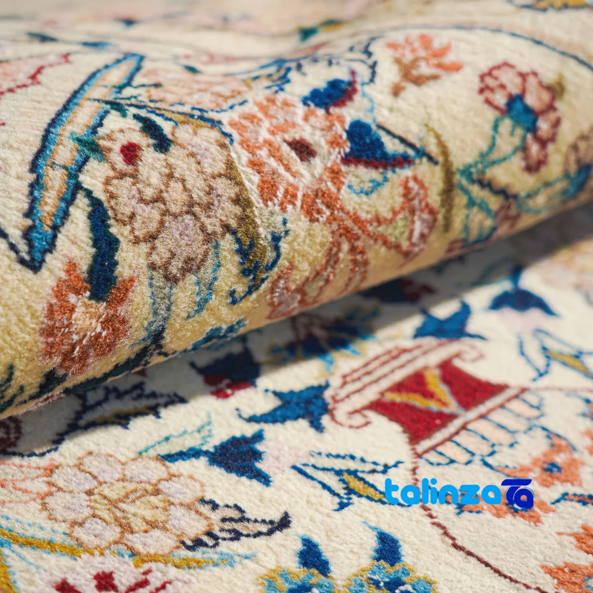 Kashmar Handwoven Rug Elegant Design - Corner detail showing binding and edges