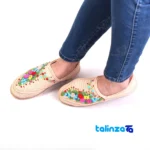 Kerman Beige Cotton Shoes with Embroidery Design finish and material detail view)