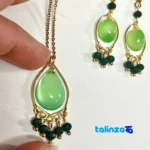 Handcrafted Necklace and Earring Set - Agate Jade finish material detail view)