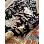 Handwoven Persian Carpet Hunting Scene Elegant Design binding and edges (Corner detail)